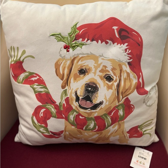 Peking Handicraft Holiday Lab with Holly Christmas Throw Pillow. 14” Square. NWT - Picture 1 of 6